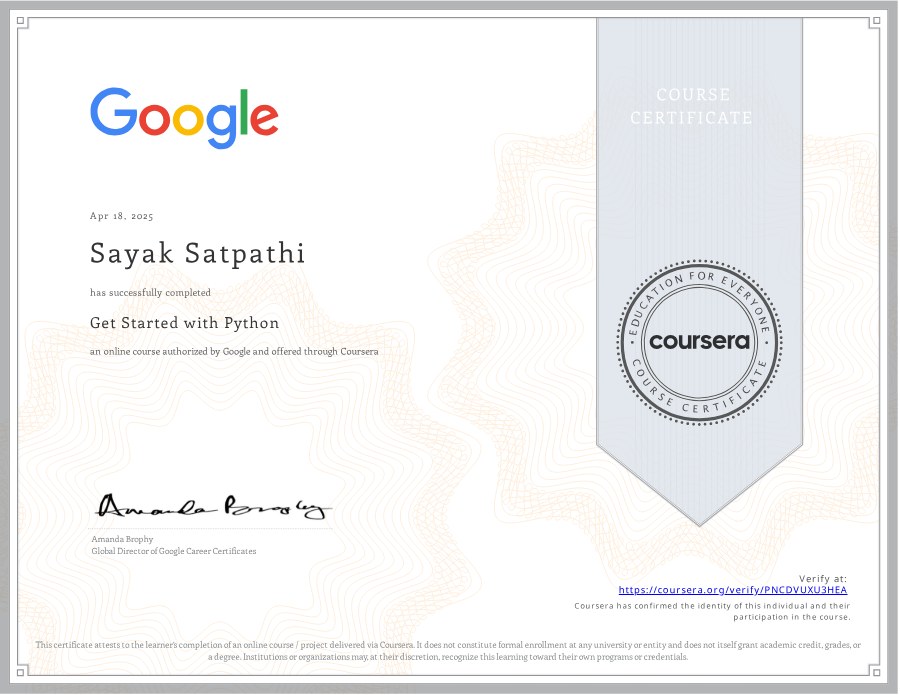 Get Started with Python certificate